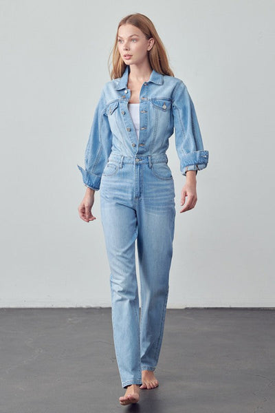 BALLOON SLEEVE JEAN JUMPSUIT