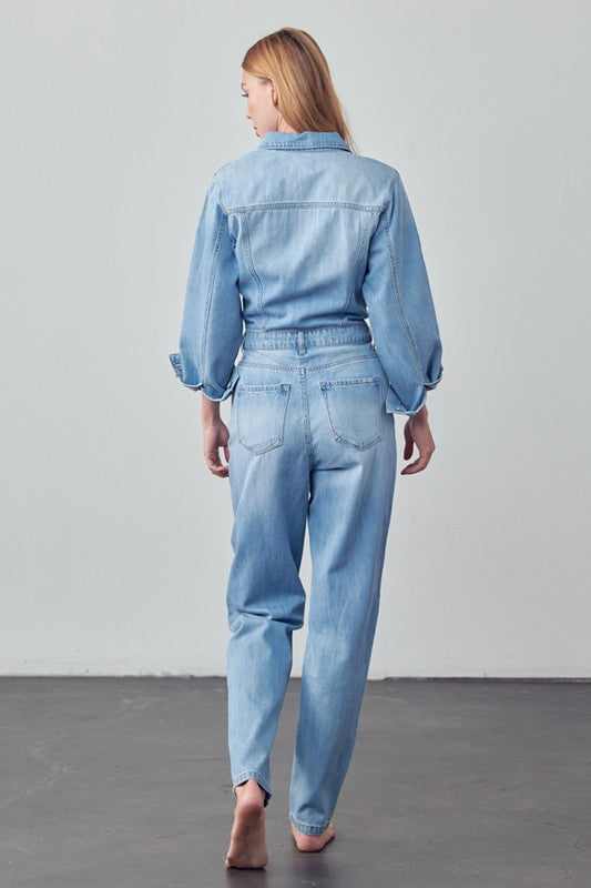 BALLOON SLEEVE JEAN JUMPSUIT