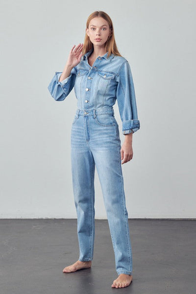 BALLOON SLEEVE JEAN JUMPSUIT