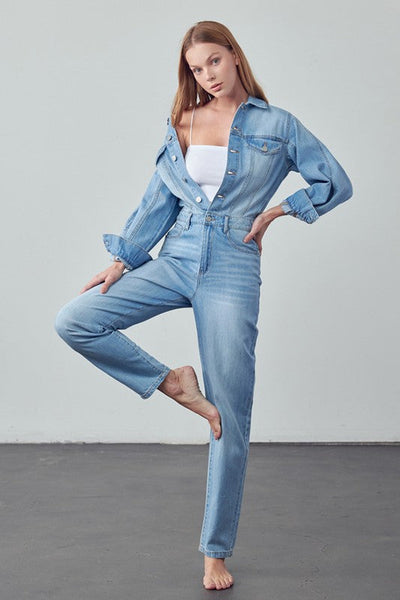 BALLOON SLEEVE JEAN JUMPSUIT