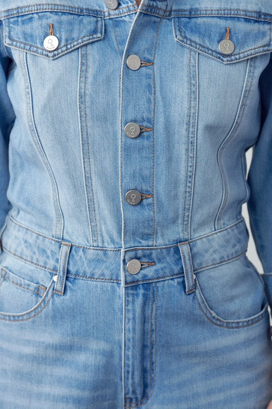 BALLOON SLEEVE JEAN JUMPSUIT