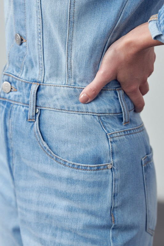 BALLOON SLEEVE JEAN JUMPSUIT