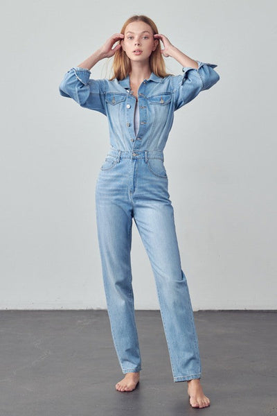 BALLOON SLEEVE JEAN JUMPSUIT