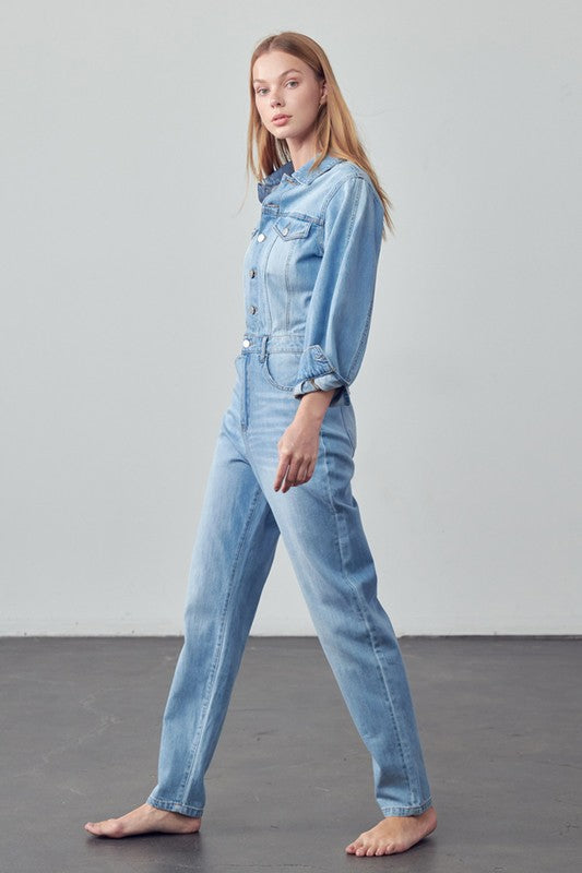BALLOON SLEEVE JEAN JUMPSUIT