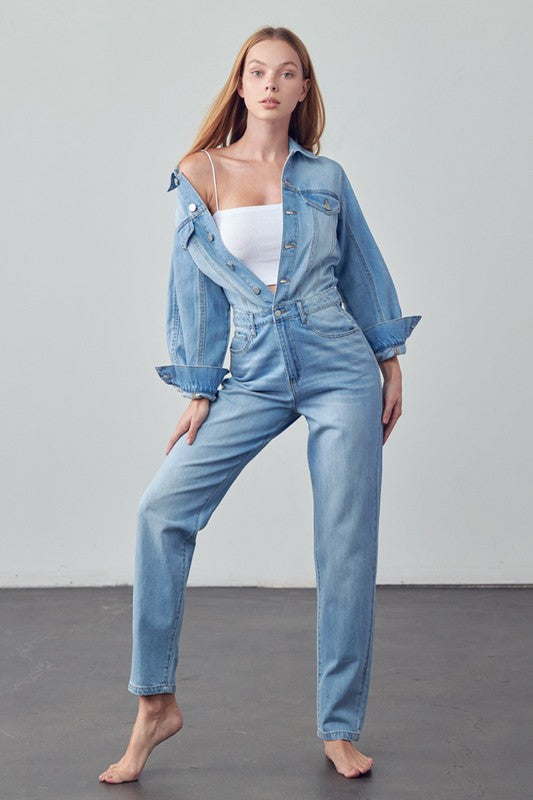 BALLOON SLEEVE JEAN JUMPSUIT