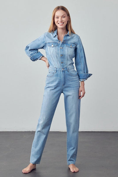 BALLOON SLEEVE JEAN JUMPSUIT