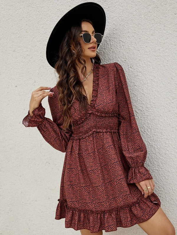 V-neck Ruffle Hem Dress
