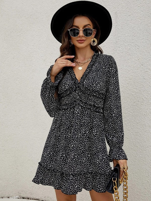 V-neck Ruffle Hem Dress