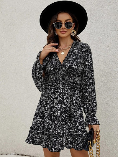 V-neck Ruffle Hem Dress