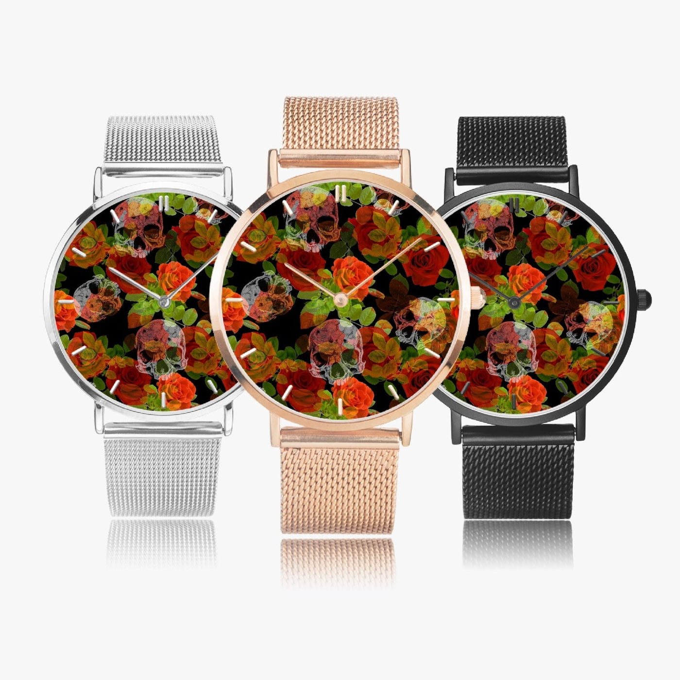 Jacki Easlick Floral Skulls Ultra-thin Stainless Steel Quartz Watch