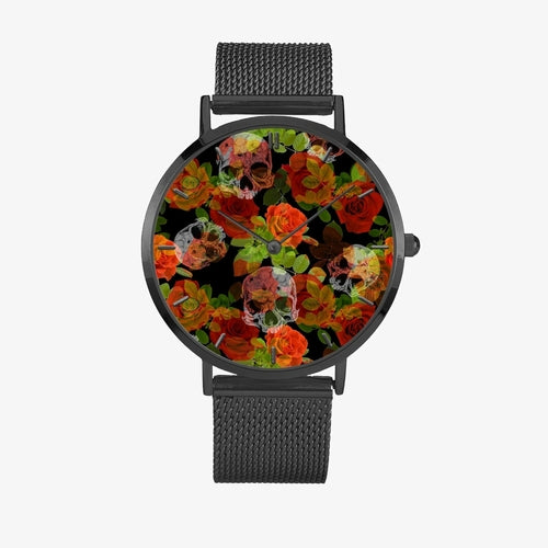 Jacki Easlick Floral Skulls Ultra-thin Stainless Steel Quartz Watch