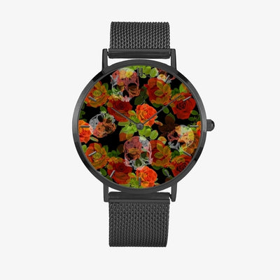 Jacki Easlick Floral Skulls Ultra-thin Stainless Steel Quartz Watch