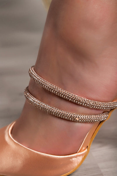 Heeled shoes with rhinestones, beige