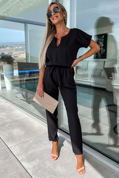 Elegant jumpsuit with metallic detail, black