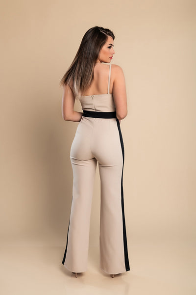 Two-tone elegant jumpsuit Oliveta, black and beige
