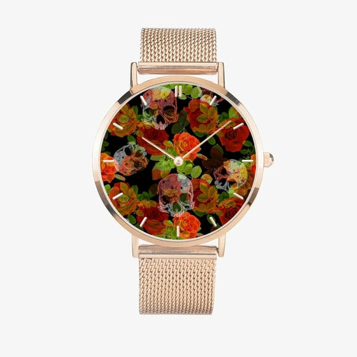 Jacki Easlick Floral Skulls Ultra-thin Stainless Steel Quartz Watch