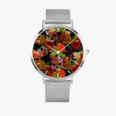 Jacki Easlick Floral Skulls Ultra-thin Stainless Steel Quartz Watch