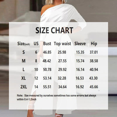 Women Elegant One Shoulder Slit Pleated Waist Jumpsuit Long Sleeves