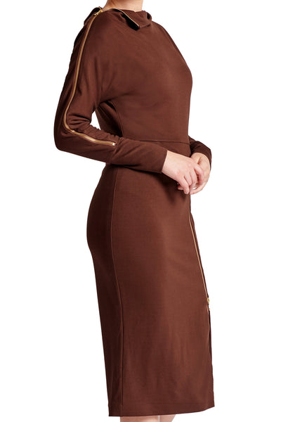 Josefa Asymmetric Dress - Long sleeve convertible midi dress with zipper