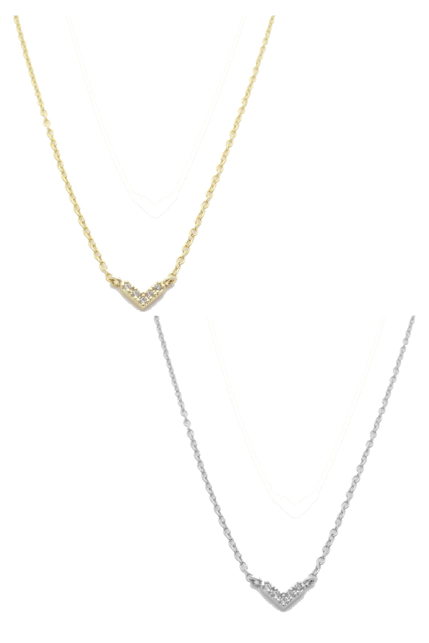 14K Gold Dipped V Shape Stone Pendant Necklaces By DOBBI