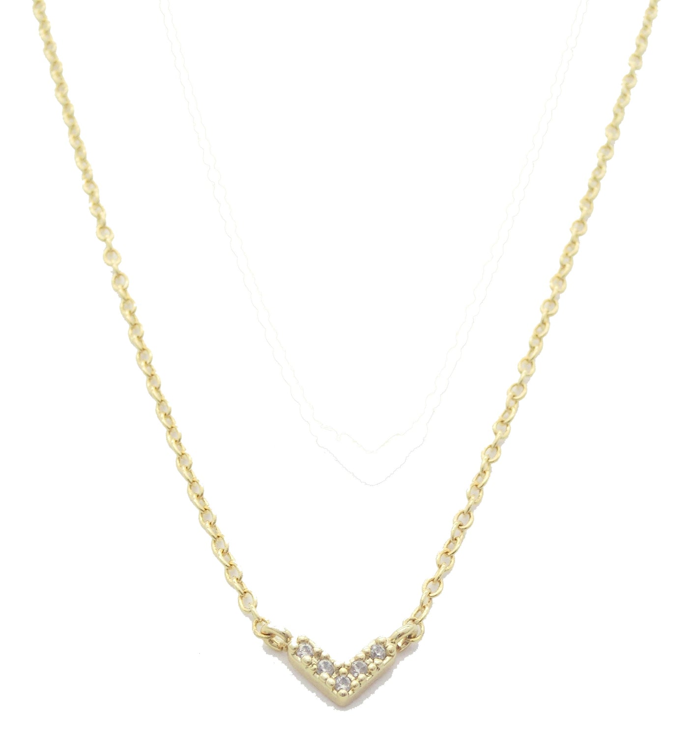 14K Gold Dipped V Shape Stone Pendant Necklaces By DOBBI