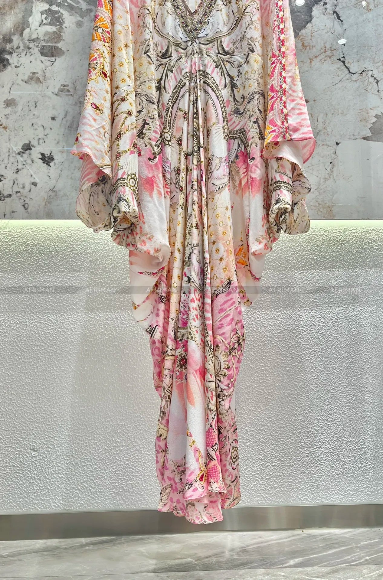 Exquisite designer dress Women New V Neck Crystal Beaded Flare Sleeve