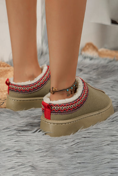 Suede Contrast Print Plush Lined Snow Boots