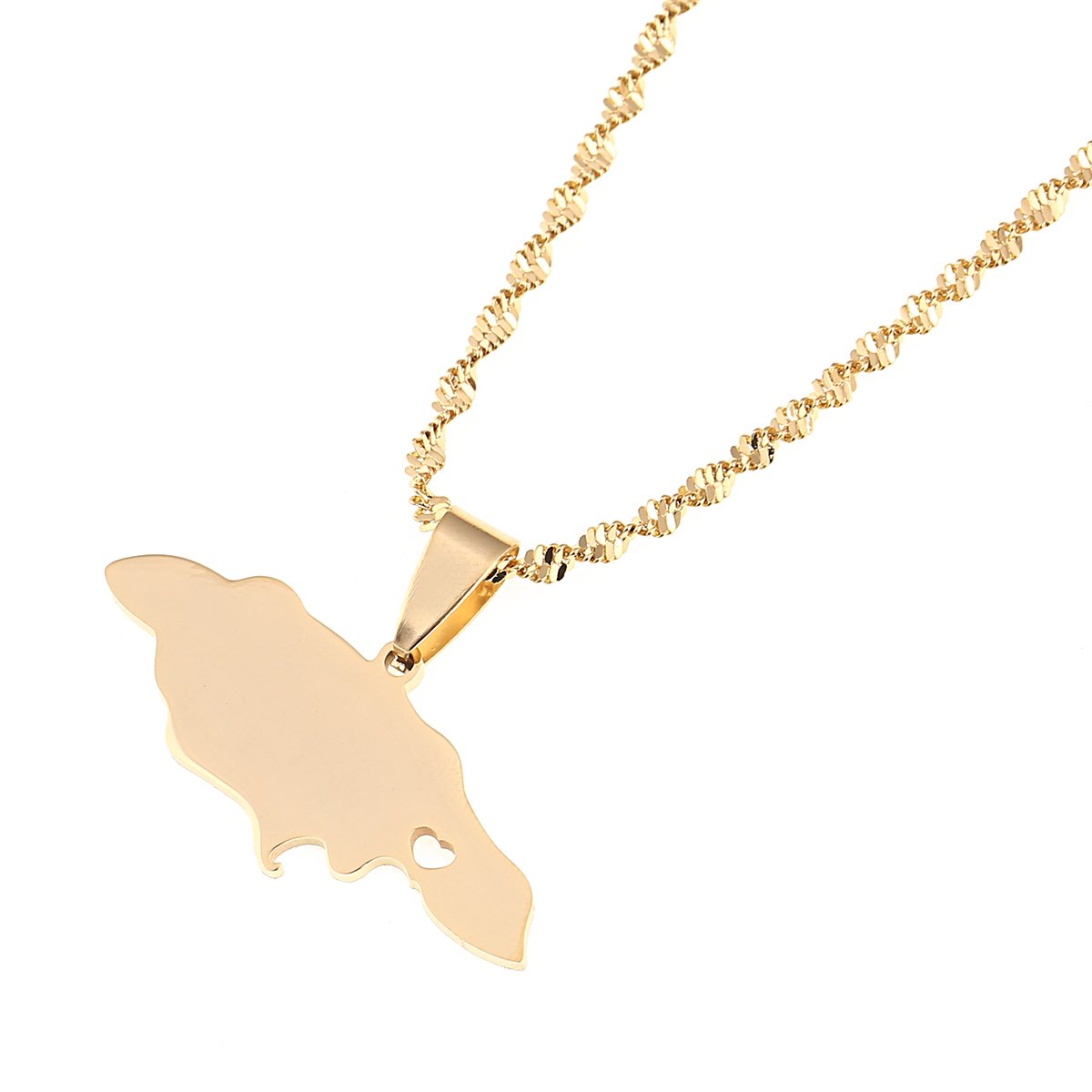 Stainless Steel Heart Map Pendant Necklace